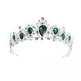 thumbnail image 1 of Royal Cristal Tiare Couronne de Mariage Accessoires de Cheveux de Mariée (Base Argentée, Vert), 1 of 7