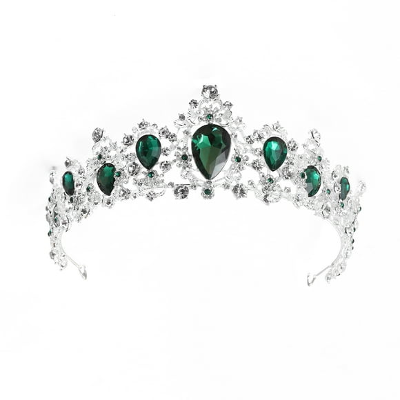 Accessoires pour Cheveux de Mariée Royal Crystal Tiara Wedding Crown (Base Argentée, Vert)