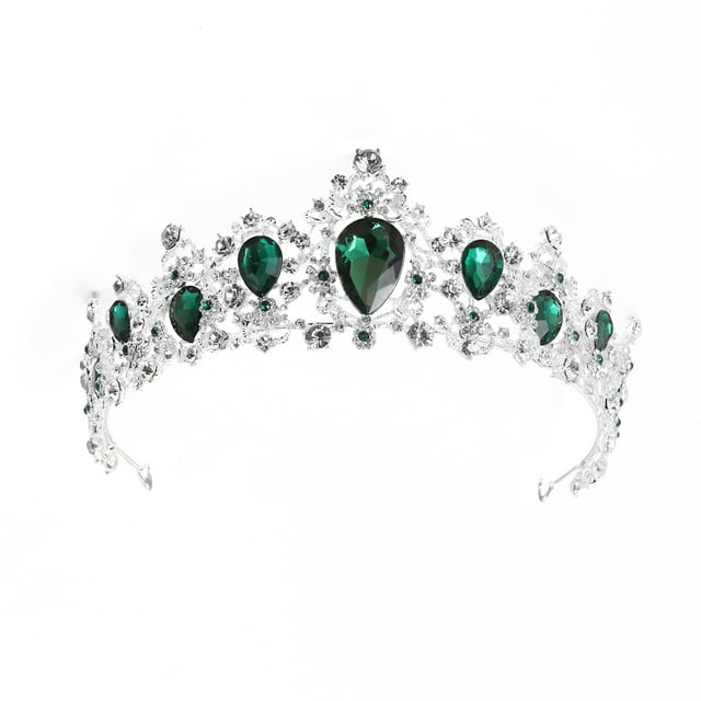 Royal Cristal Tiare Couronne de Mariage Accessoires de Cheveux de Mariée (Base Argentée, Vert)