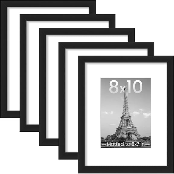 Asoricing 8x10 Picture Frame, Wall Decor, 5-Piece Set, Dual Purpose Placement and Hanging, Wall Gallery Photo Frames, Black, with Cardboard