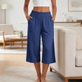 thumbnail image 2 of StSilkitty Womens Casual Capris Solid Color High Waist Elastic Wide Leg Cropped Pants with Pockets Soft Comfy Capri Trousers, 2 of 9