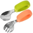 thumbnail image 1 of Toddler Spoon and Fork Set in Assorted Colors for Home Baby Eating Gadget with Silicone and Stainless Steel 1 Set, 1 of 8