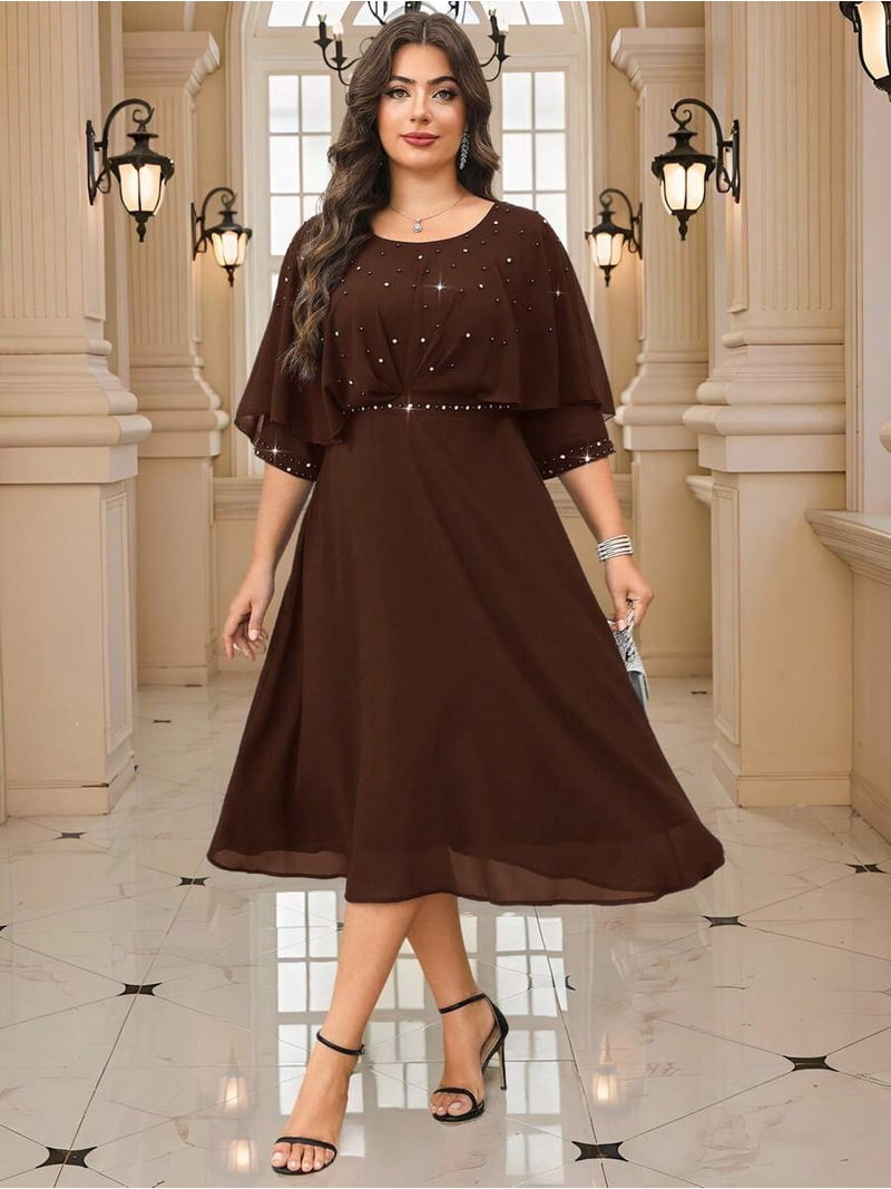 brown plus size party dress Poly USA W1032 - Sleeveless Deep V-neck Long Gown 18W / Mocha