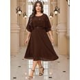 thumbnail image 2 of Brown Plus Size Elegant Party Dress With Rhinestone-Embellished Bodice, Cap Sleeves, And Belted Waist, 2 of 8