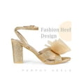 thumbnail image 3 of BLISSFUL STEP Glitter Heel Mesh Bow Block High Heel Sandal for Women Gold 7, 3 of 6