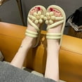 thumbnail image 5 of abtuhar Summer Sandals for Women,Sandals Women,Slide Sandals for Women or Ladies Dressy Summer Casual,Cute Flower Decoration Top Strap Shoes Beige, 5 of 6