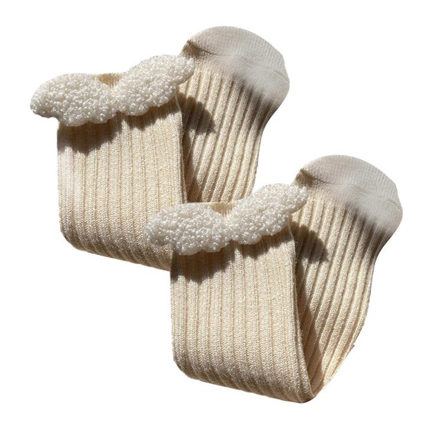 Comfortable Baby Girls Socks Lambswool Angel Wing Socks Unisex Boys Foot Wear Socks Solid Color for Children 3-10Y White