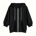 thumbnail image 5 of Lenago Womens Zip Up Hoodies Oversized Sweatshirt Casual Solid Color Zipper Drawstring 3/5 Sleeve Elastic Cuff Jacket, 5 of 6