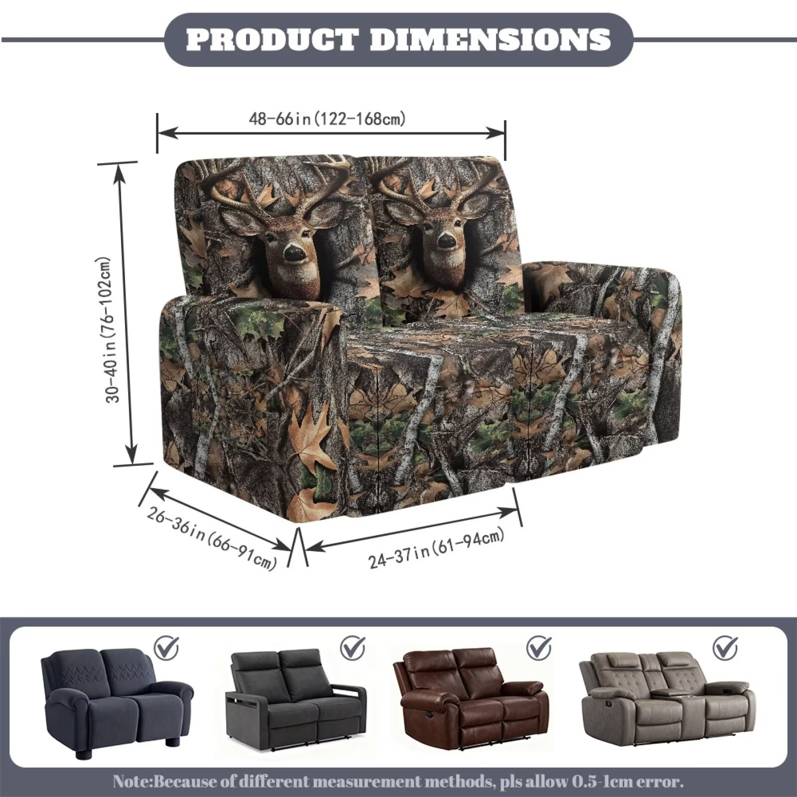 Yuyamidu Black Camo Loveseat Recliner Covers 2 Seater Hunting Branch Recliner Loveseat Slipcover with Elastic Edge Breathable Furniture Protector