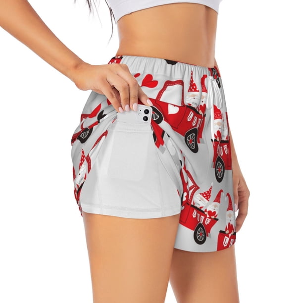 Balery Gnomes On The Car Pantalones cortos deportivos para mujer con forro y dos bolsillos, elásticos, para entrenamiento, gimnasio, yoga-X-Large