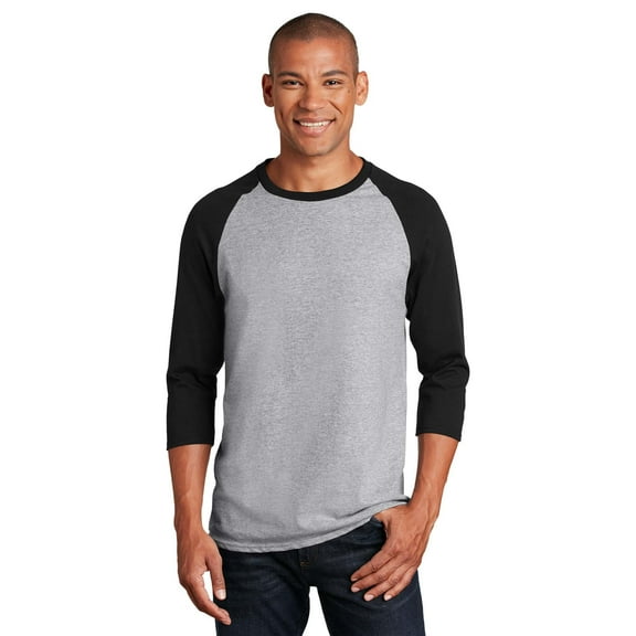 Gildan Raglan Three-Quarter Sleeve T-Shirt for Men’s GR57 Heavy Cotton Crew Neck Tee Sport Grey/ Black, M