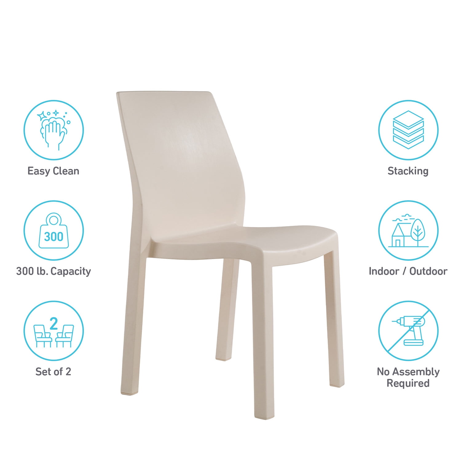 WRGHOME Palma Modern Outdoor/Indoor Plastic Resin Stacking Patio Dining Chairs  (Set of 2) - IVORY