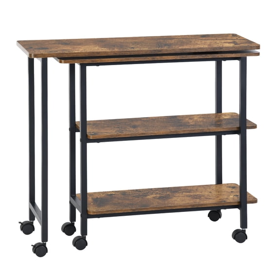 Auto Beyond Kitchen Island Cart with Wheels Three-tier wooden construction Extendable and foldable design Ideal for kitchen and dining areas Brown
