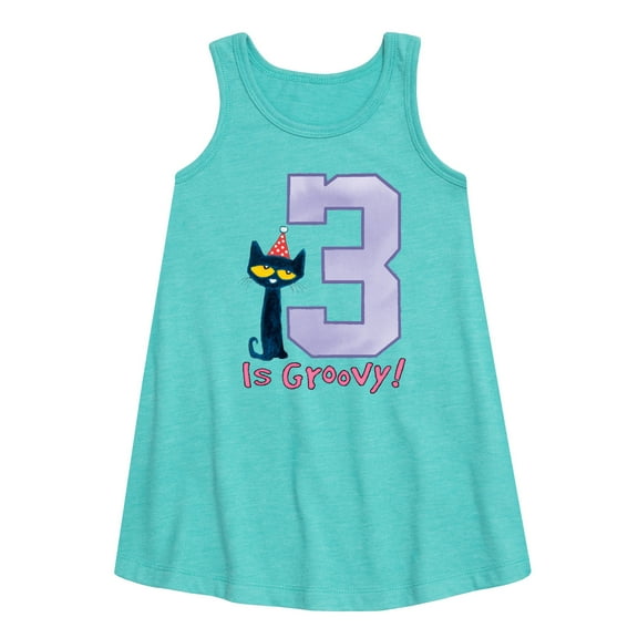 Pete the Cat - Happy 3rd Birthday - Toddler and Youth Girls A-line Dress