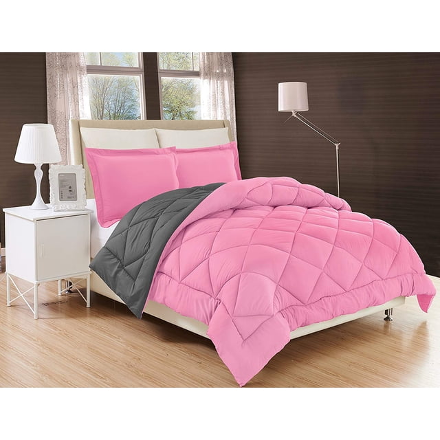 Mocassi Ensemble de Douillette Réversible 3 Mcx avec Couvre-Oreillers Très Grand/Cal Très Grand, Rose/gris