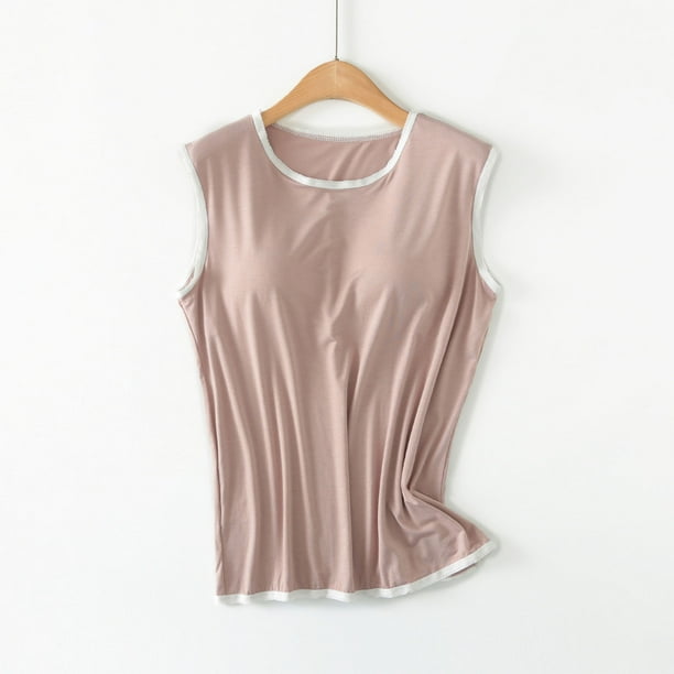 Puntoco Camisetas sin mangas ajustadas para mujer Camiseta sin mangas de cuello redondo de color sólido de moda informal grande de verano para mujer