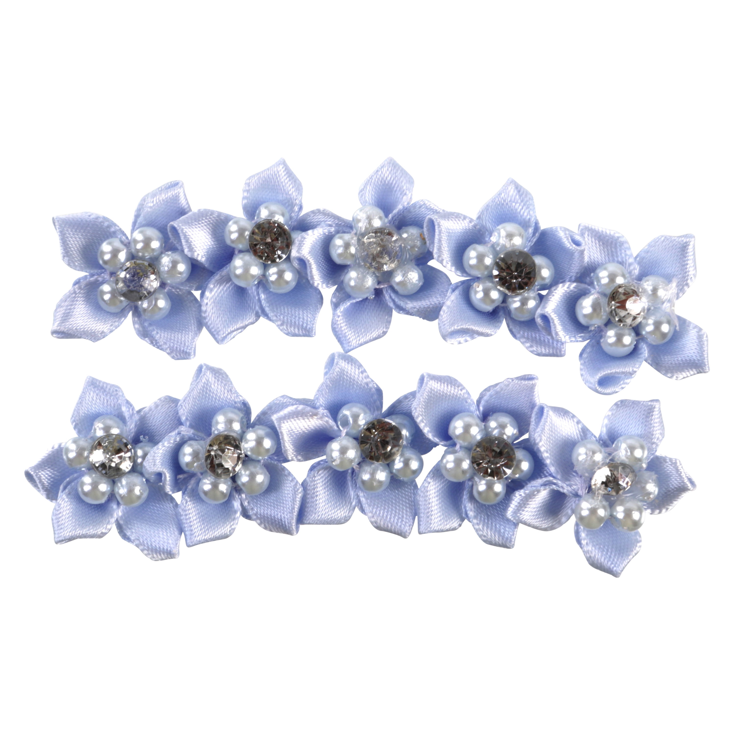 Offray Accessories, Blue Gray 3/4 inch Value Pack 5 Petal Gem Flower Accessory for Wedding, Hair Clips, and Scrapbooking, 10 count, 1 Package