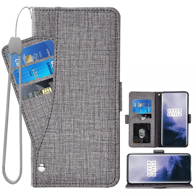 OnePlus 7T Pro Case, iCoverCase Étui Portefeuille en Cuir Véritable Coupe Ajustée Style Folio avec Support et Fentes pour Cartes Étui à Rabat pour OnePlus 7T Pro (Gris)