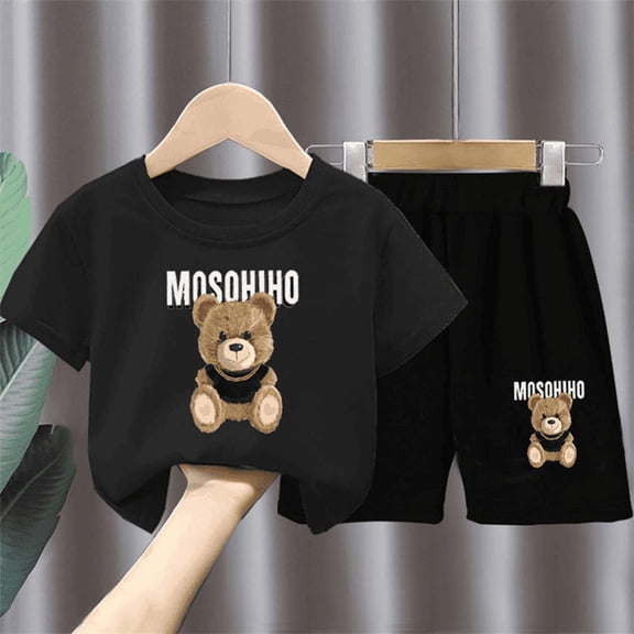 Amidoa Girls 2 Piece Outfits Summer Clothes Cotton Short Sleeve T-Shirt and Shorts Casual Kids Clothing Sets,Black Size 2T