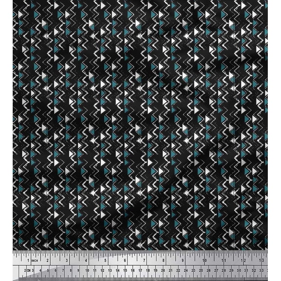 Soimoi Polyester Crepe Fabric Zig Zag & Triangle Shirting Decor Fabric Printed Yard 42 Inch Wide