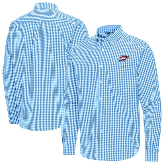 Men's Antigua Powder Blue Oklahoma City Thunder Ellis Woven Tri-Blend Button-Down Shirt