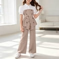 thumbnail image 2 of HBGVBA Girls 2 Piece Outfit Short Sleeve Colorblock Top with Wide Leg Pants Casual Set for 4-13 Years, 2 of 5