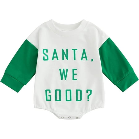 

QWZNDZGR Baby Girls Boys Christmas Romper Letter Print Contrast Color Long Sleeve Jumpsuits One-Piece Clothes