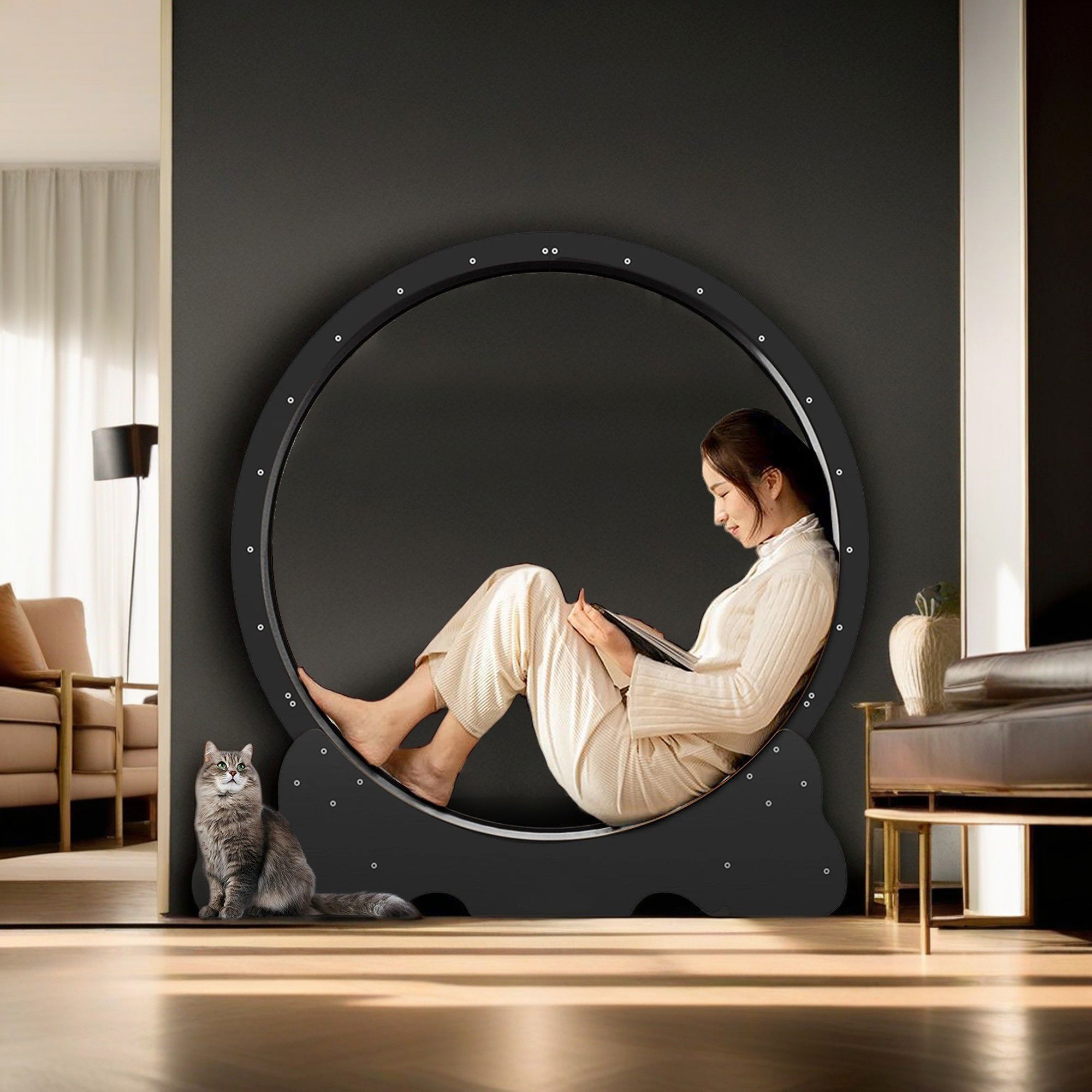 Pefilos 45" Cat Exercise Wheel for Indoor Cats, Large Cat Running Wheels, Cat Treadmill Wheel with Locking Mechanism for Cat's Healthy, Black