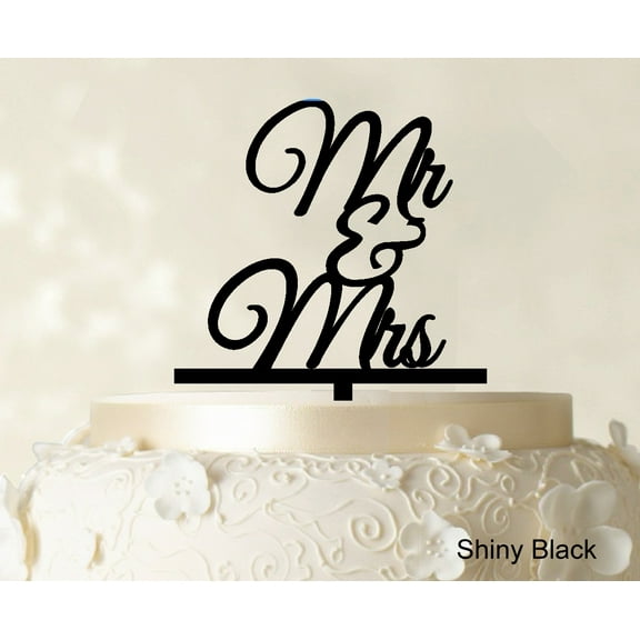 "Printtoo Mr Mrs Wedding Cake Topper Shiny Black Color Option Available 4""-5"" Inches Wide"