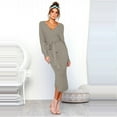 thumbnail image 3 of 2025 Clearance! asdoklhq Womens Plus Clearance Women's Fashion Knitted Long Sleeve V-Neck Hip Wrap Warm Sweater Dress, 3 of 9