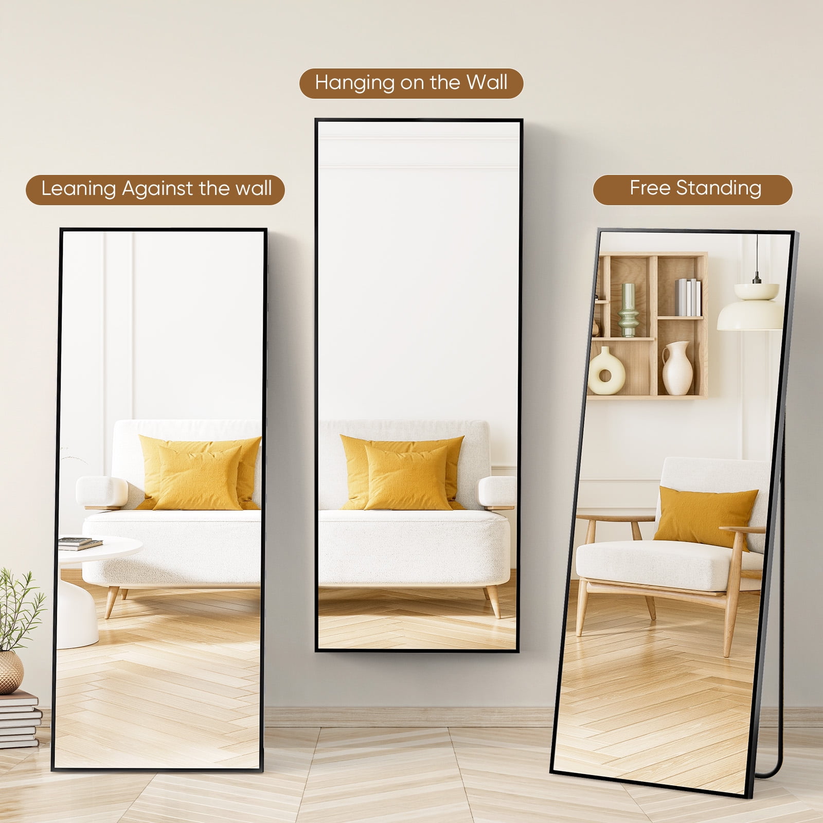 Gianna 71"x26" Full-Length Mirror with Aluminum Alloy Frame, Standing Design for Bedroom, Black