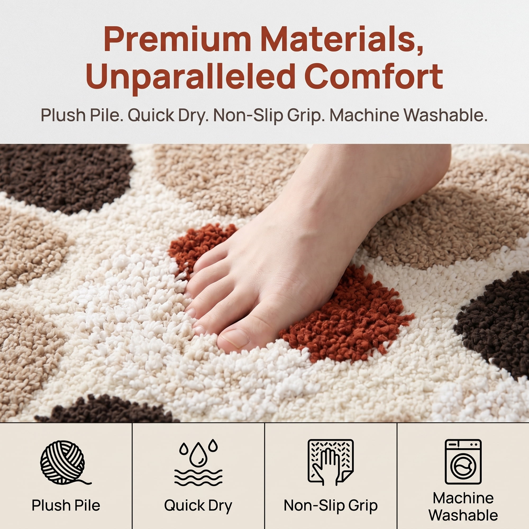 Unique Bargains Absorbent Non-Slip Plush Quick Dry Machine Washable Bath Mat Brown 24"x16"
