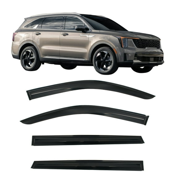 Ikon Motorsports Tape On Window Visors for 2021-2025 Kia Sorento, Mugen Style Smoke Acrylic Deflector Rain Guard 4PCS