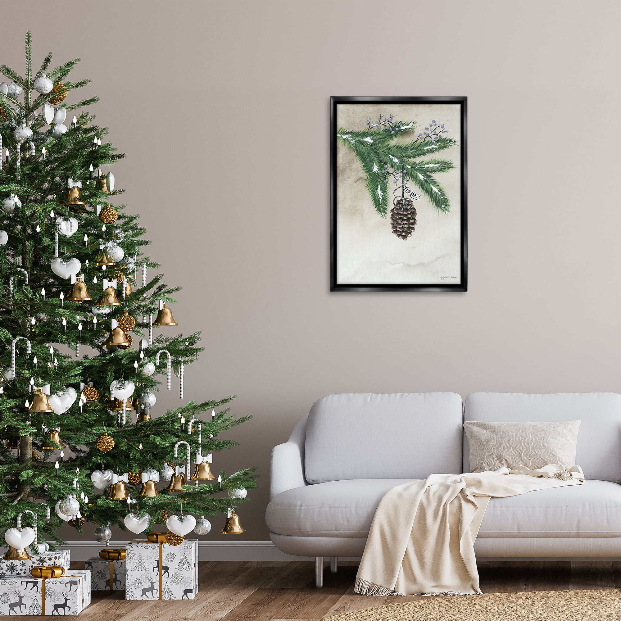 Stupell Industries Dangling Rustic Pine Cone Botanical & Floral Painting Black Floater Framed Art Print Wall Art, 21 x 31