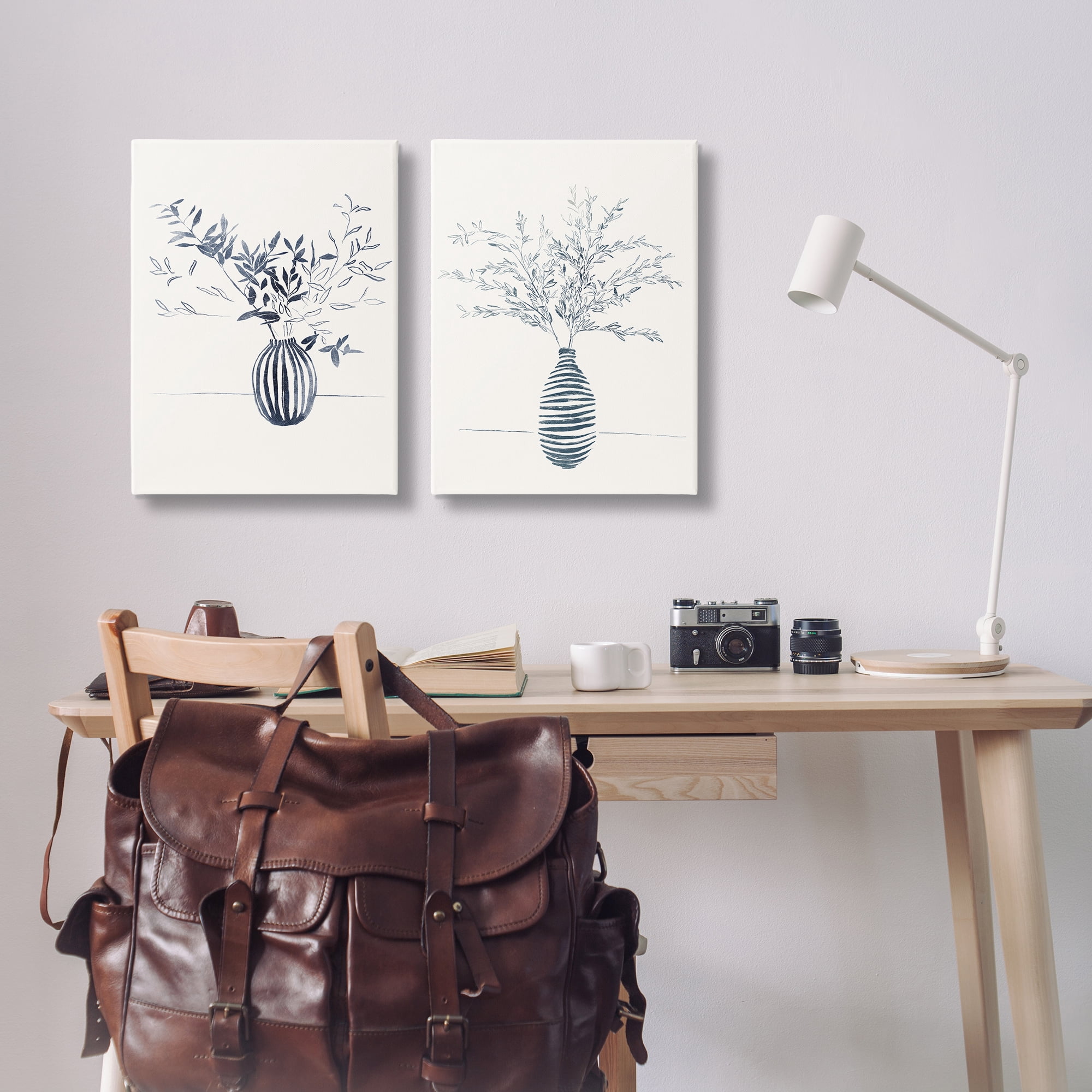 Stupell Industries Striped Floral Table Vase Plants & Flowers Drawing Wrapped Canvas Art Print Wall Art, 20 x 30, Set of 2