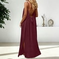 thumbnail image 6 of longantii Women Maxi Dress Casual Sleeveless Backless Cami Dress Spaghetti Strap Summer Beach Vacation Loose Flowy Long Sundress Wine S, 6 of 7