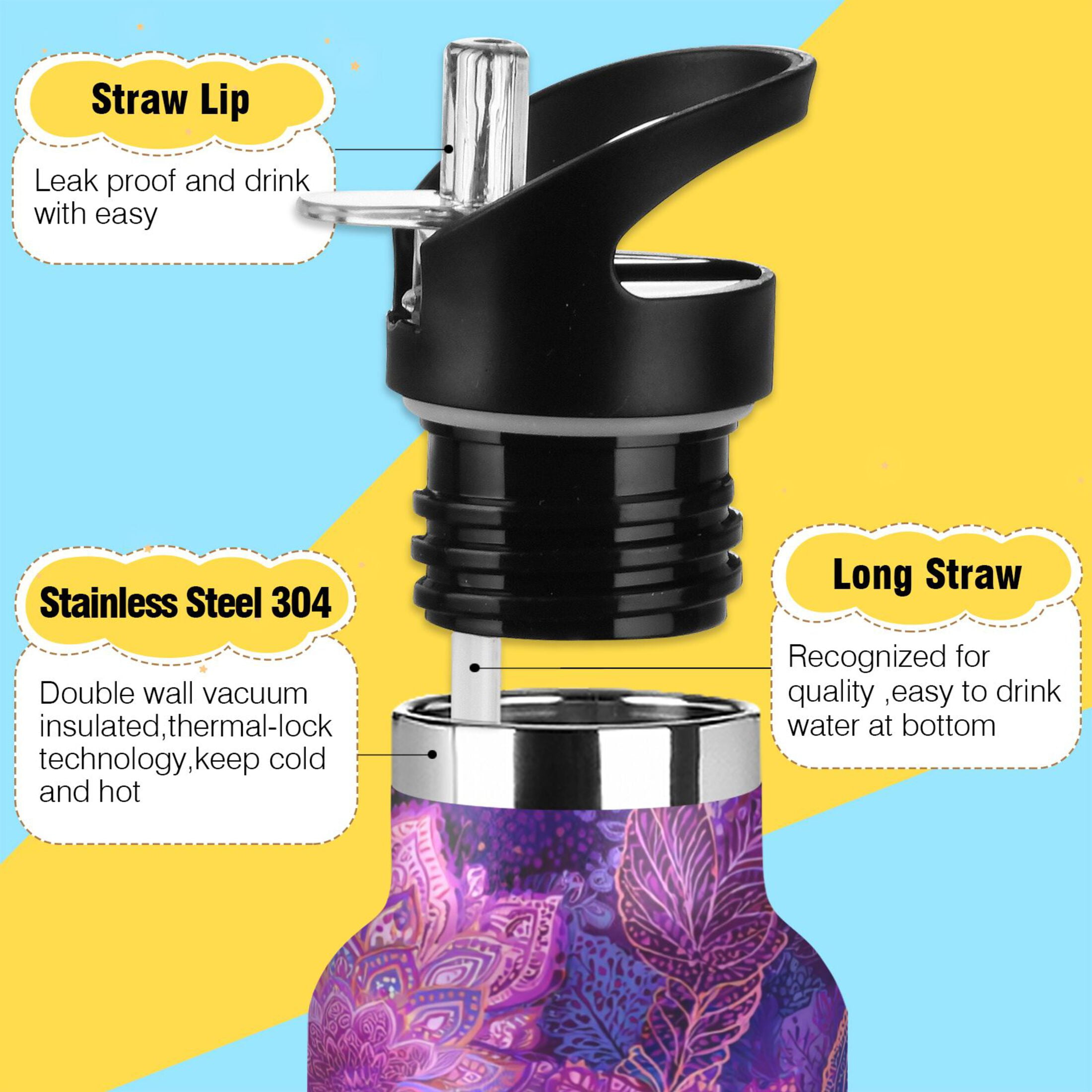 Kids Insulated Stainless Steel Sports Water Bottle 600ml (20oz) Lavender Bohemian Pattern