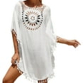thumbnail image 2 of ZHOGXU Womens Swimsuit Cover Up Solid Color Patchwork Hollow Out Tassel Comfortable Stylish Swimwear For Beach Pool,White,One Size, 2 of 7
