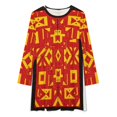 thumbnail image 2 of Geometric Red Yellow Design Loose Dress Evening Dress Summer Dresses for Women Luxury Dress Long Sleeved Dress, 2 of 4