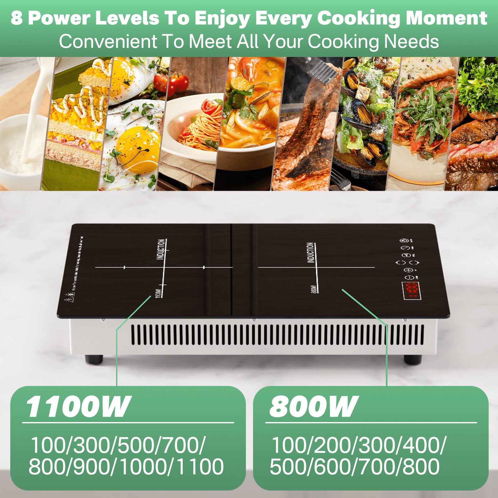2 Burner Induction Cooktop, 12 inch Electric Countertop & Built-in Stove, Dual Zone Hot Plate with Touch Control, 120V Plug-in Electric Cooktop For Kitchen