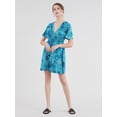 thumbnail image 5 of Made by Johnny Women's Airy Short Sleeve Kimono Style Deep V Neck Tie dye Dress L TEAL, 5 of 6