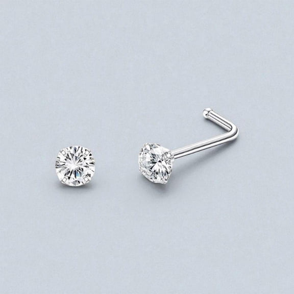 Stainless Steel L Shaped Diamond Nose Stud Simple Silver Design 1 Piece Daily Wear Nose Ring