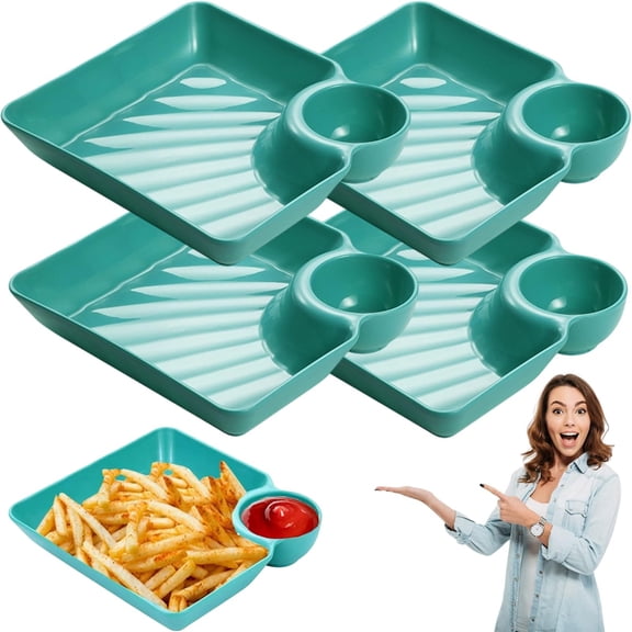 Snack and Appetizer Plates with Sauce Holder, Plastic Divided Plates with Dipping Cups for Sushi, Dumplings, and Sandwiches
