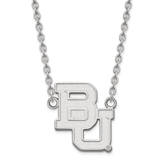 Sterling Silver Rhodium-plated LogoArt Baylor University Bears Large Pendant 18 inch Necklace QSS014BU-18