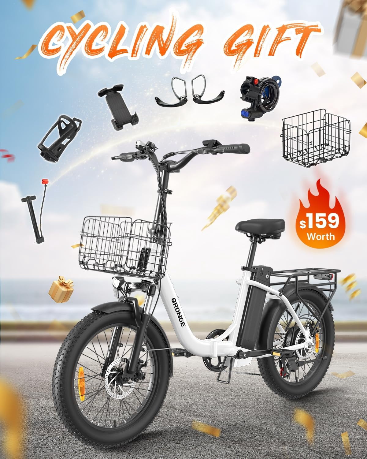 Folding Electric Bikes for Adults 1000W Peak 70 Miles Max Range 20mph Top Speed Step Thru E Bike Fat Tire Foldable E-Mountain Bike with Front Basket, 7 Speed, 36V 13.5AH Battery, UL2849 by SGS