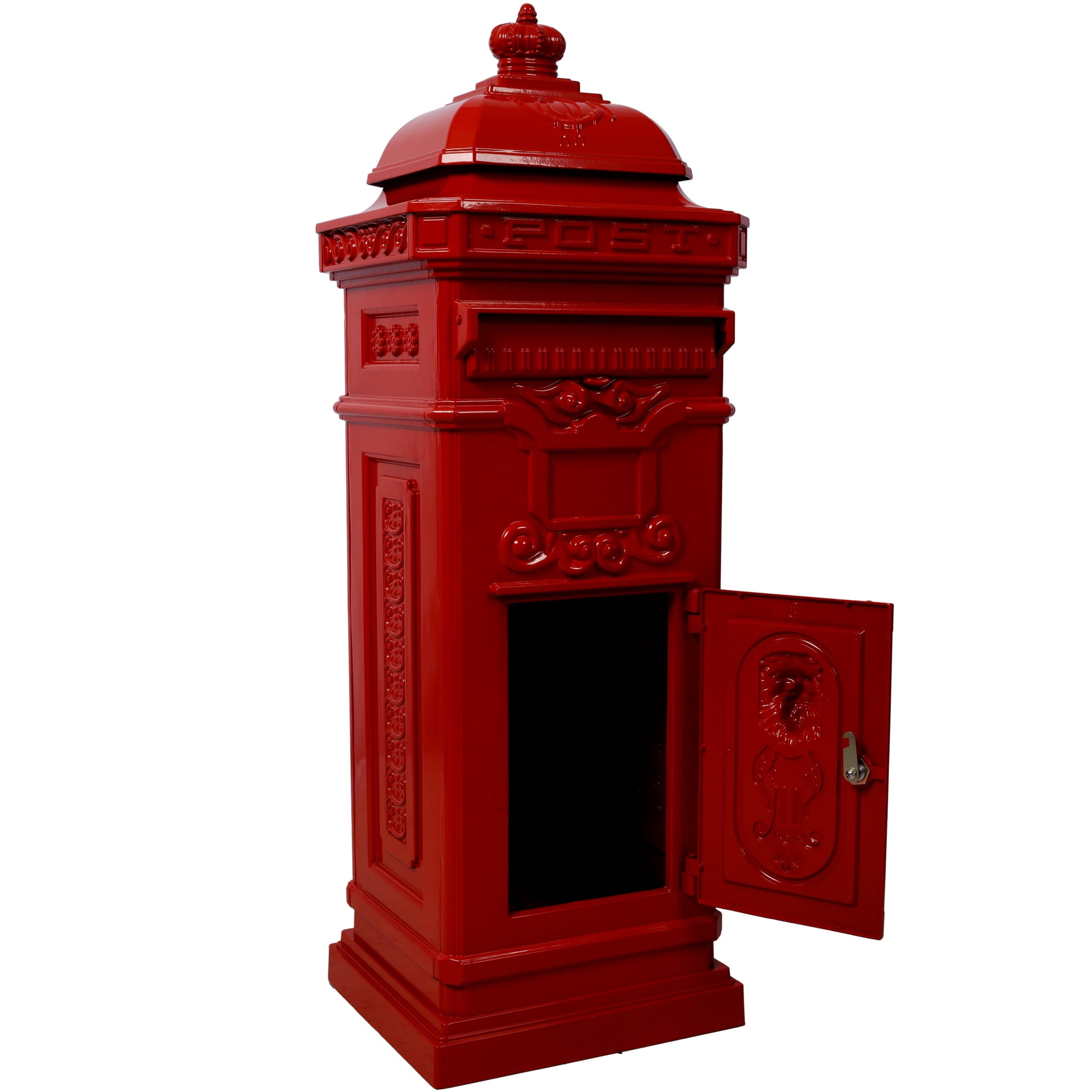 Large Capacity Outdoor Mailbox, Rainproof Floorstanding Letter Box Statue for Garden, Residential Use, Red
