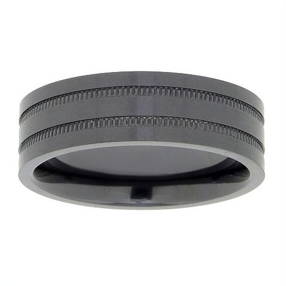Black Zirconium Double Stripe Band Ring for Men - 7 MM Wide - Size 10 by Metro Jewelry