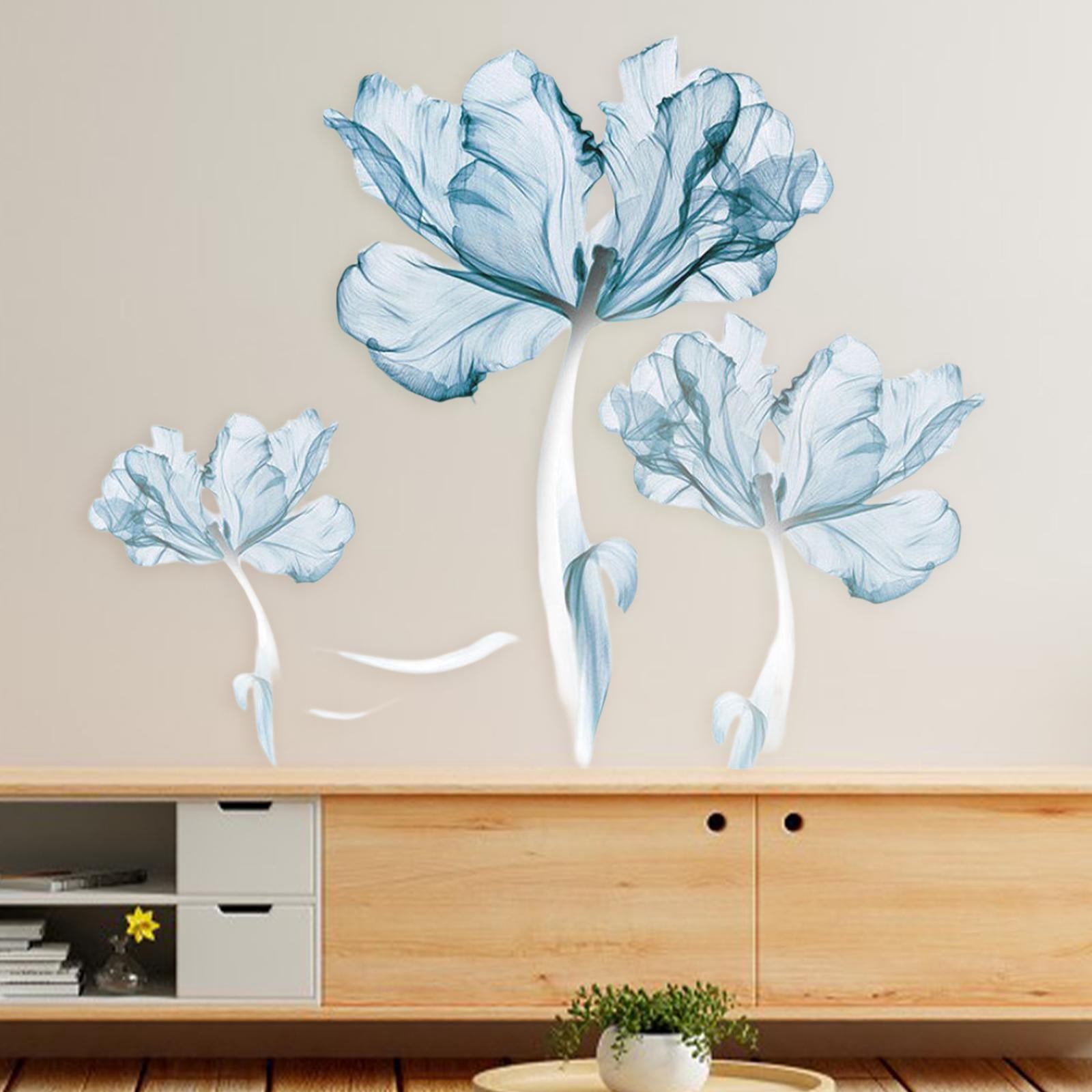 TISHITA Wall Decal Murals Vintage PVC, Removable Wall Sticker Wall Art Decor for Corridor Office Room, Home Decoration Blue Flowers