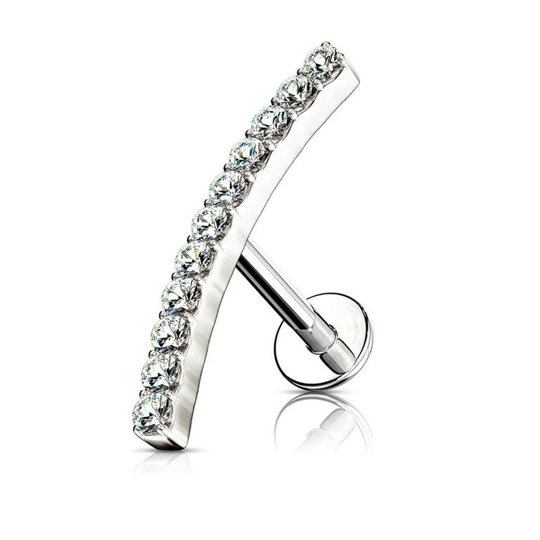 316L Surgical Steel Curve CZ Line Internally Threaded Labret 316L Surgical Steel Curve CZ Line Internally Threaded Labret