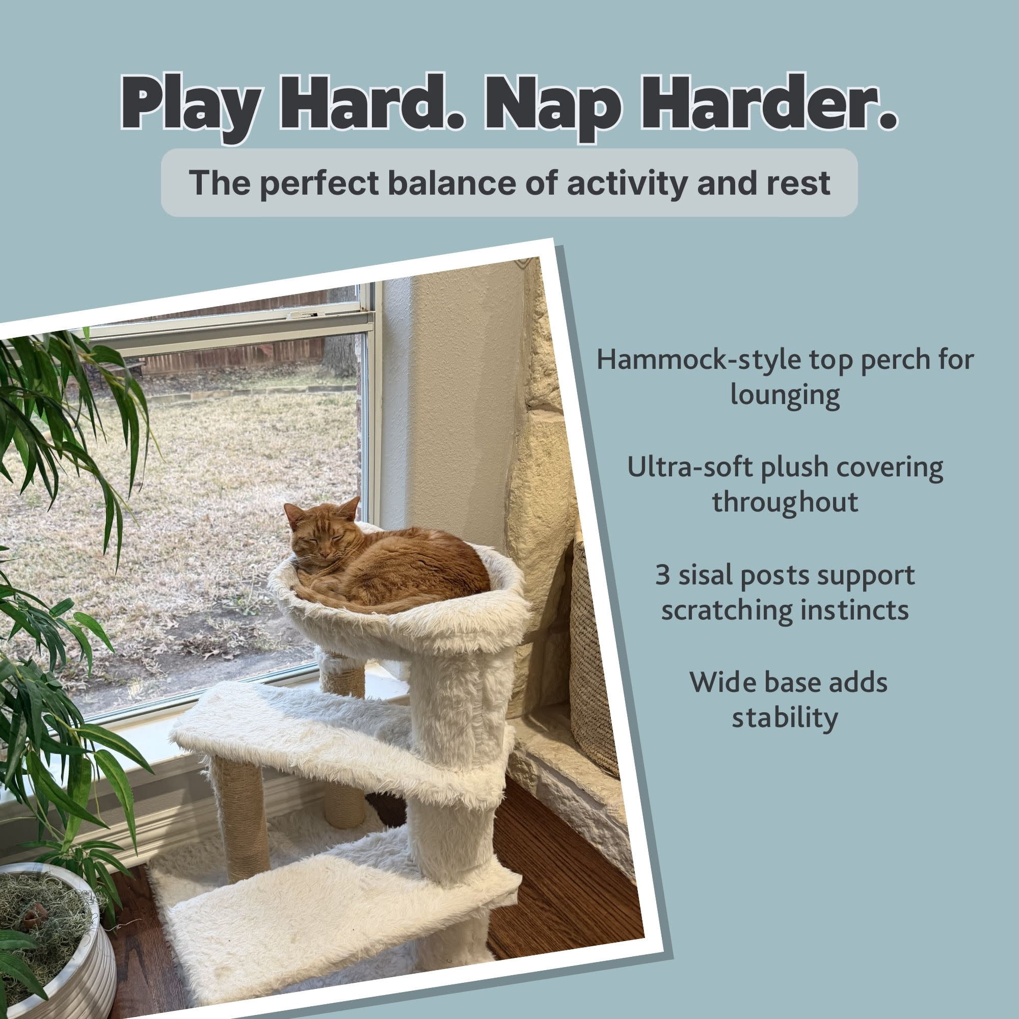 TRIXIE Baza Senior Plush & Sisal 27.6" Cat Tree Scratching Posts Hammock & Steps, Cream